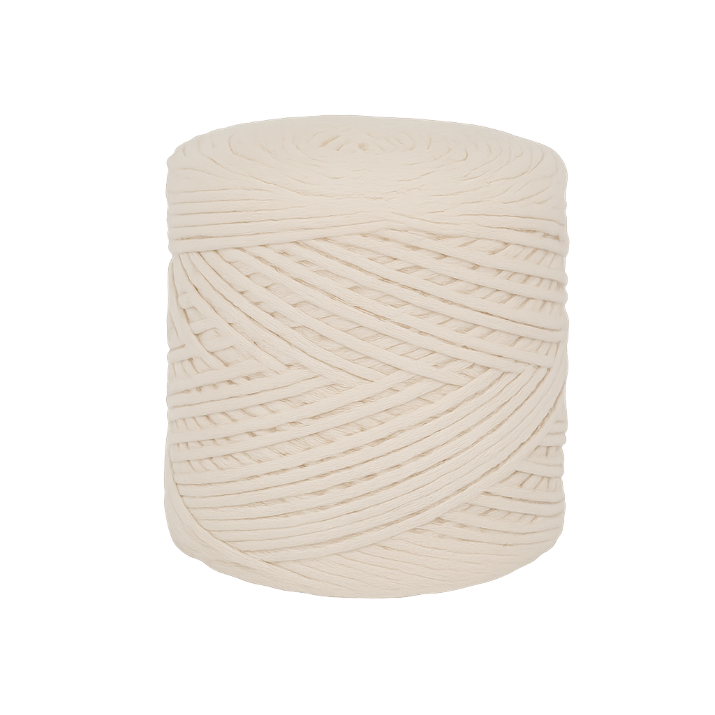 Naturaalvalge makrameepael – 1 kg rull, 4 mm paksune, taaskasutatud puuvill